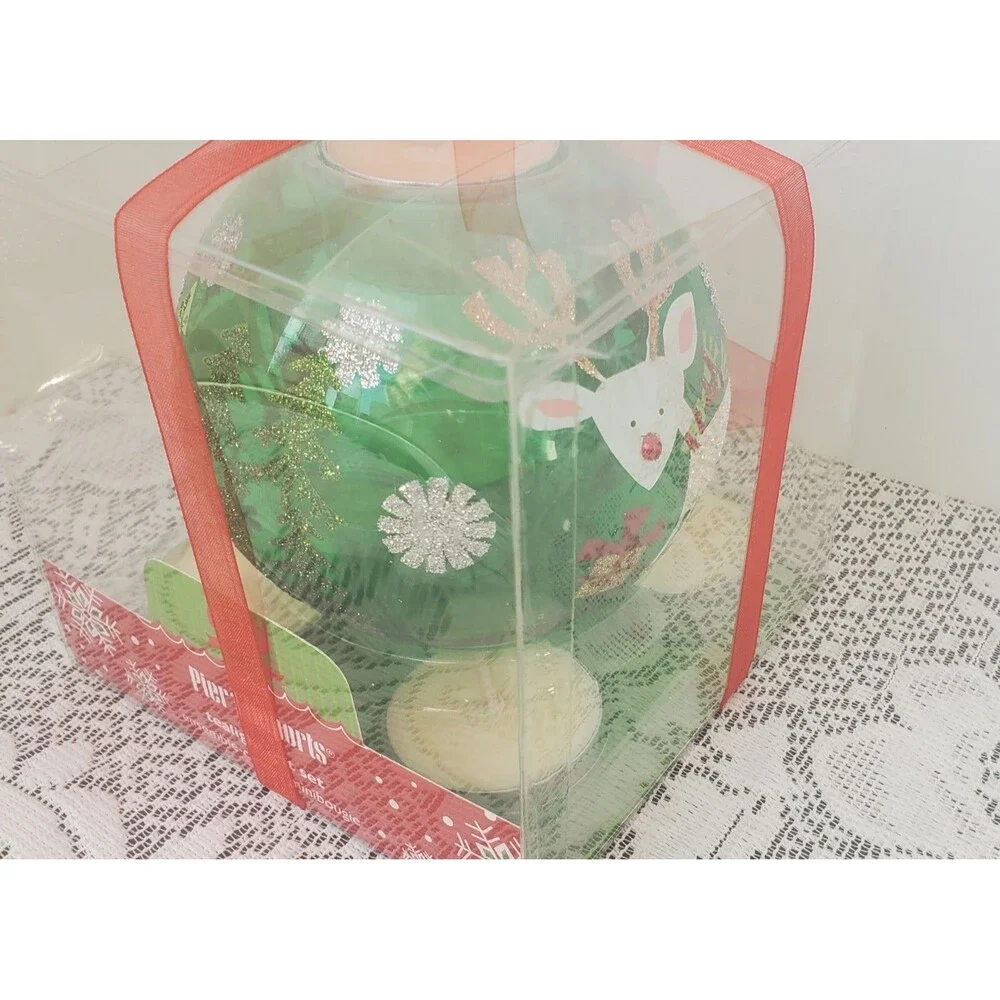 Pier 1 Imports Christmas Gift Set Glass Ornament Candleholder Five Tealights New